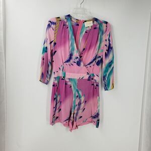 YUMI KIM women's XS pink abstract silk romper